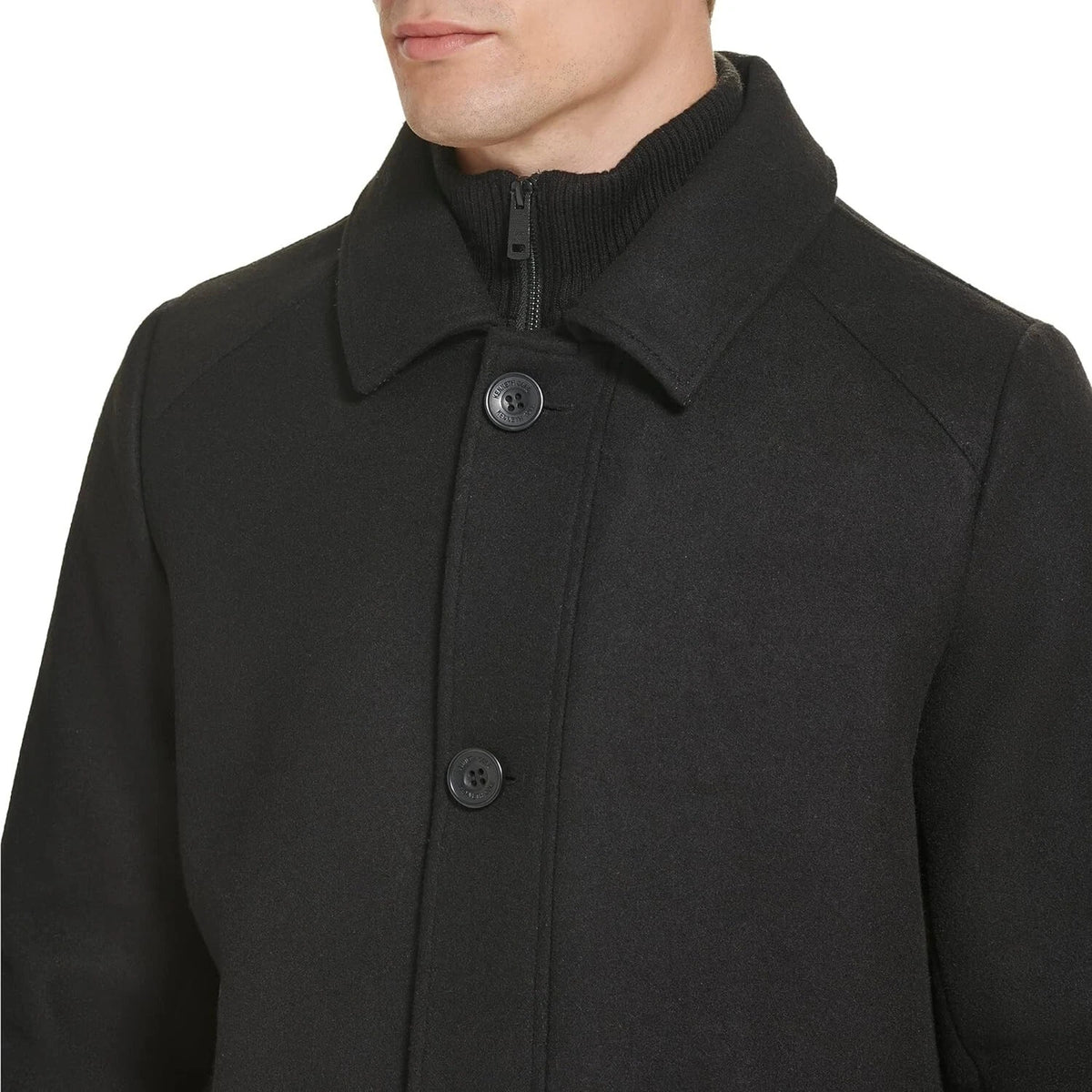 Kenneth Cole Men's Wool Single Breast Front Inner Quilted Wing Collar Coat BLK M