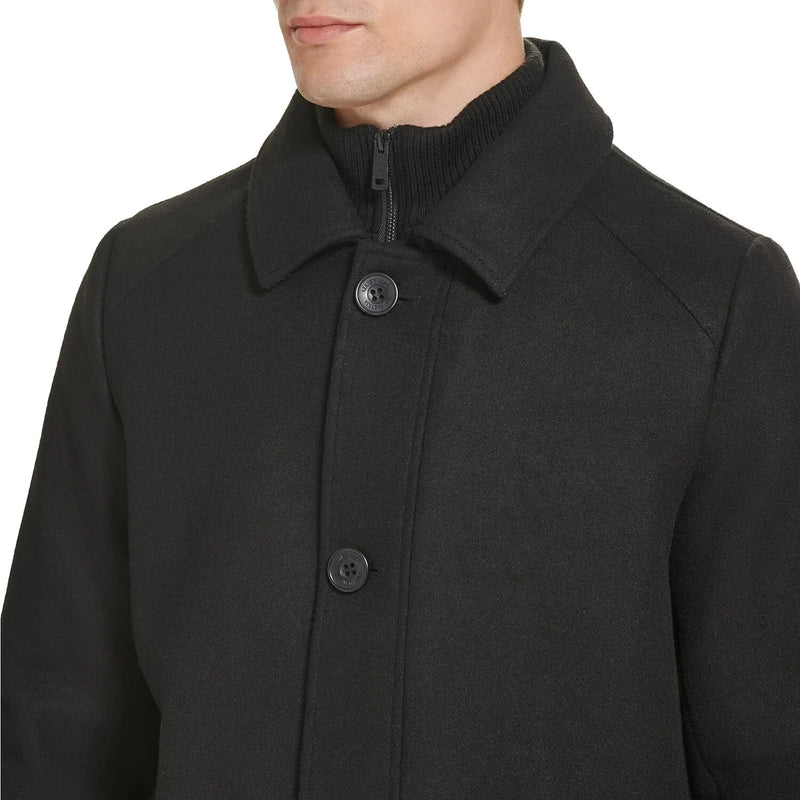 Kenneth Cole Men's Wool Single Breast Front Inner Quilted Wing Collar Coat BLK M