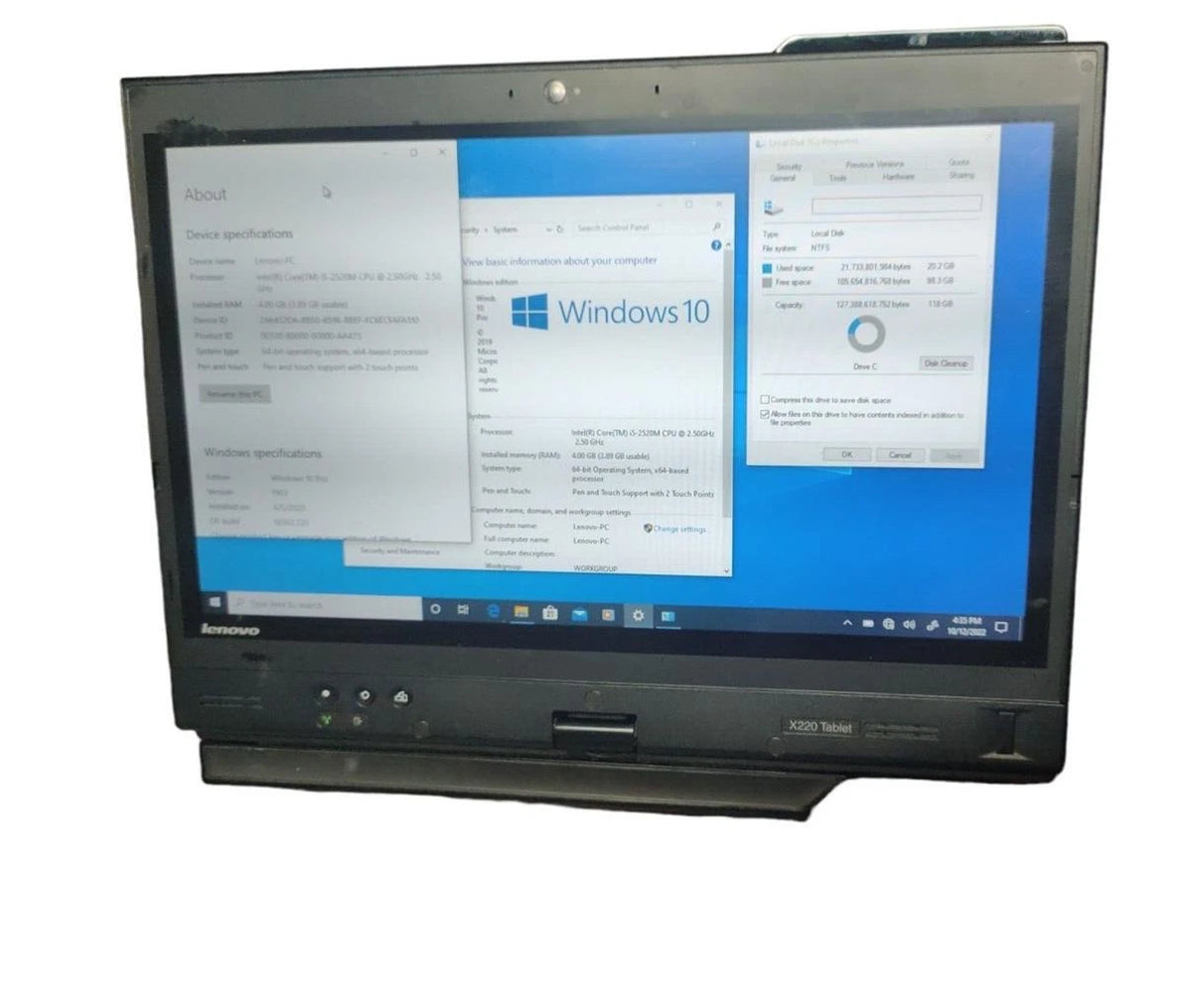 Lenovo ThinkPad X220 Tablet - 128GB SSD-8GB RAM Intel Core i5 2520M Touch Screen