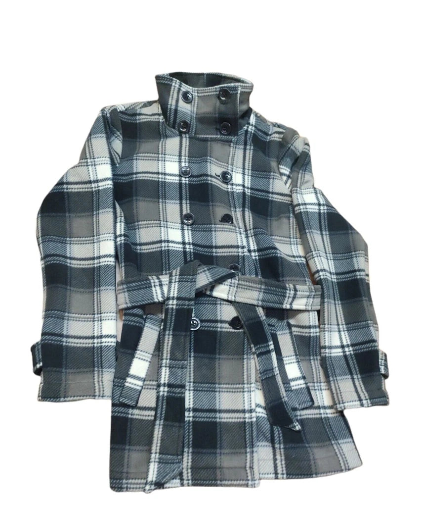 Ike Behar Womens Double Breasted Fleece Belted Jacket, Taupe Plaid, S