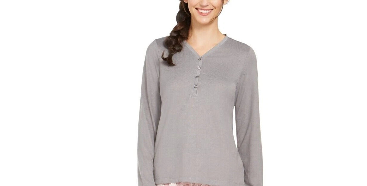 Charter Club Womens Super Soft Knit Henley Pajama Top, Gray, XXL " TOP ONLY"