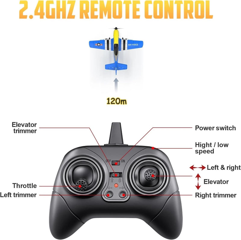 3 Channel RC Plane P-51D Mustang, Remote Control Airplane Ready to Fly, 2.4Ghz 6