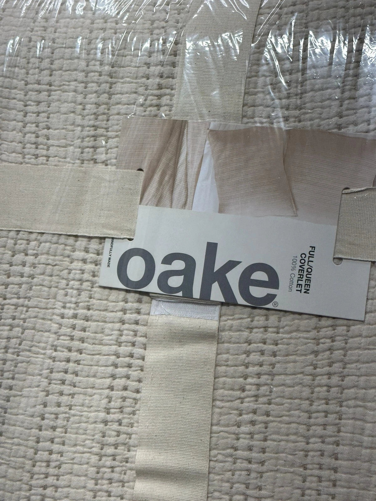 Oake 100% Cotton Super Soft Contrast Stitch Coverlet Queen, Ivory MSRP $200