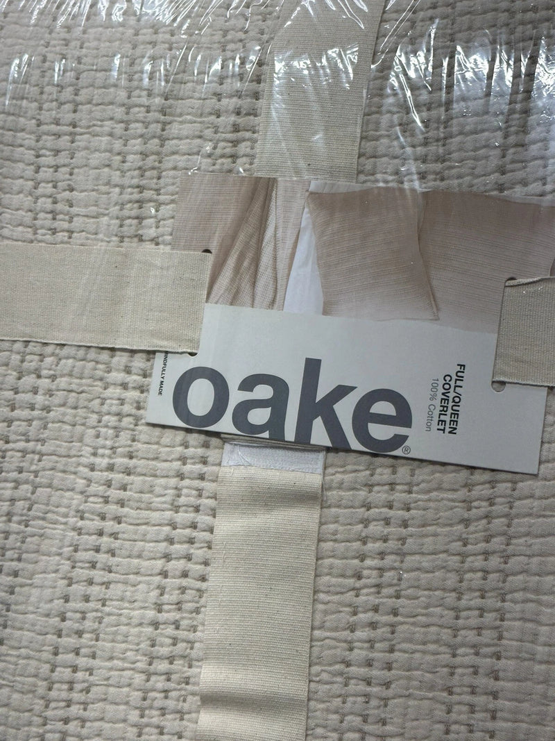 Oake 100% Cotton Super Soft Contrast Stitch Coverlet Queen, Ivory MSRP $200
