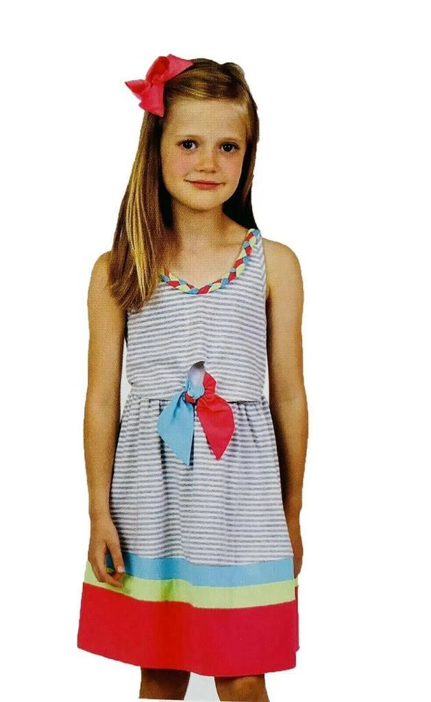 Jona Michelle Girls Sleeveless Bow Tie Striped Sundress, Multi Color, 5