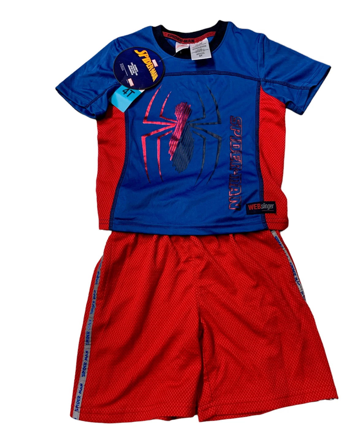 Marvel Spiderman Boys Short Sleeve Shirt &amp; Shorts 2Piece Set, Navy/Red, 4T