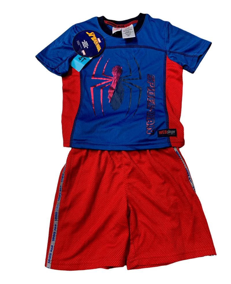 Marvel Spiderman Boys Short Sleeve Shirt &amp; Shorts 2Piece Set, Navy/Red, 4T