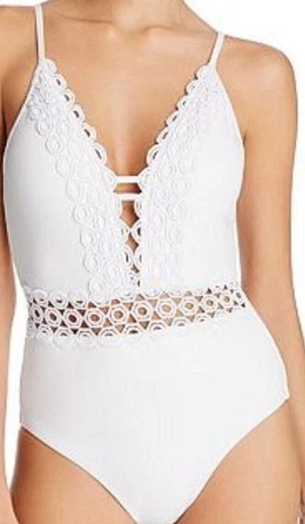 BECCA by Rebecca Virtue Siren Crocheted Trim One Piece Swimsuit -Medium New