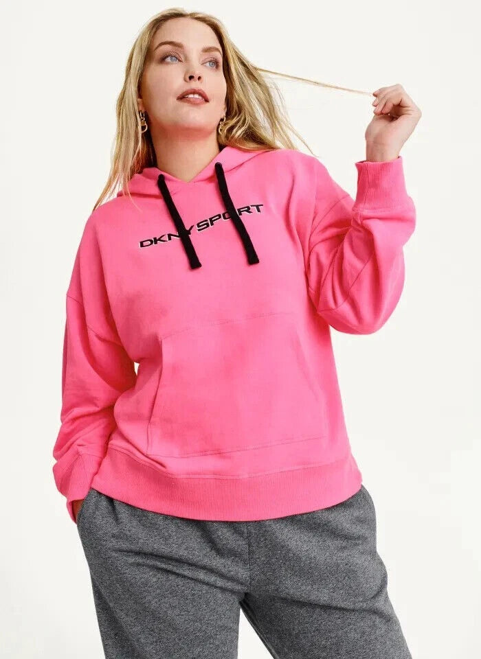 Dkny Sport Ladies Kangaroo Pocket Logo Hoodie, Laser Pink, Size XL