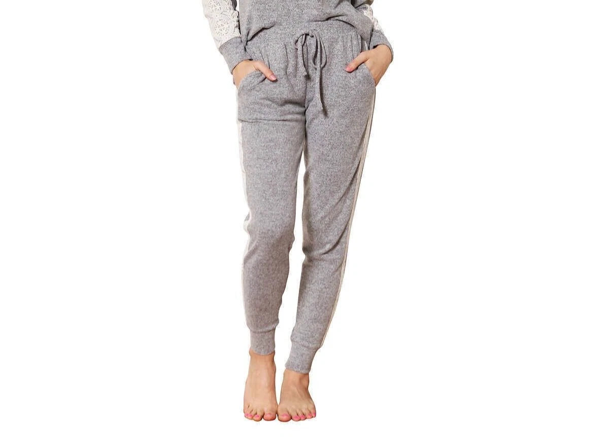 Flora Nikrooz Ladies Lace Trim Casual Pajama Lounge Jogger Pants, Gray, S
