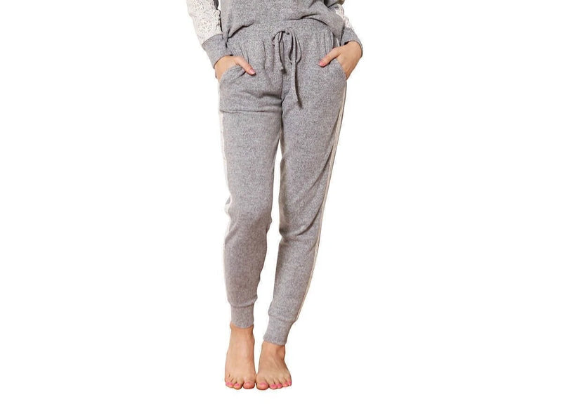 Flora Nikrooz Ladies Lace Trim Casual Pajama Lounge Jogger Pants, Gray, S