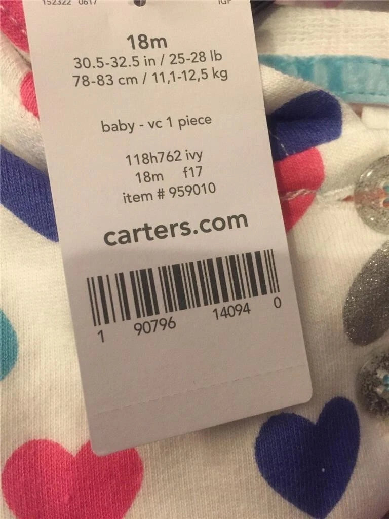 Carter's Henley Hooded Coverall, White Heart Printed, 18m