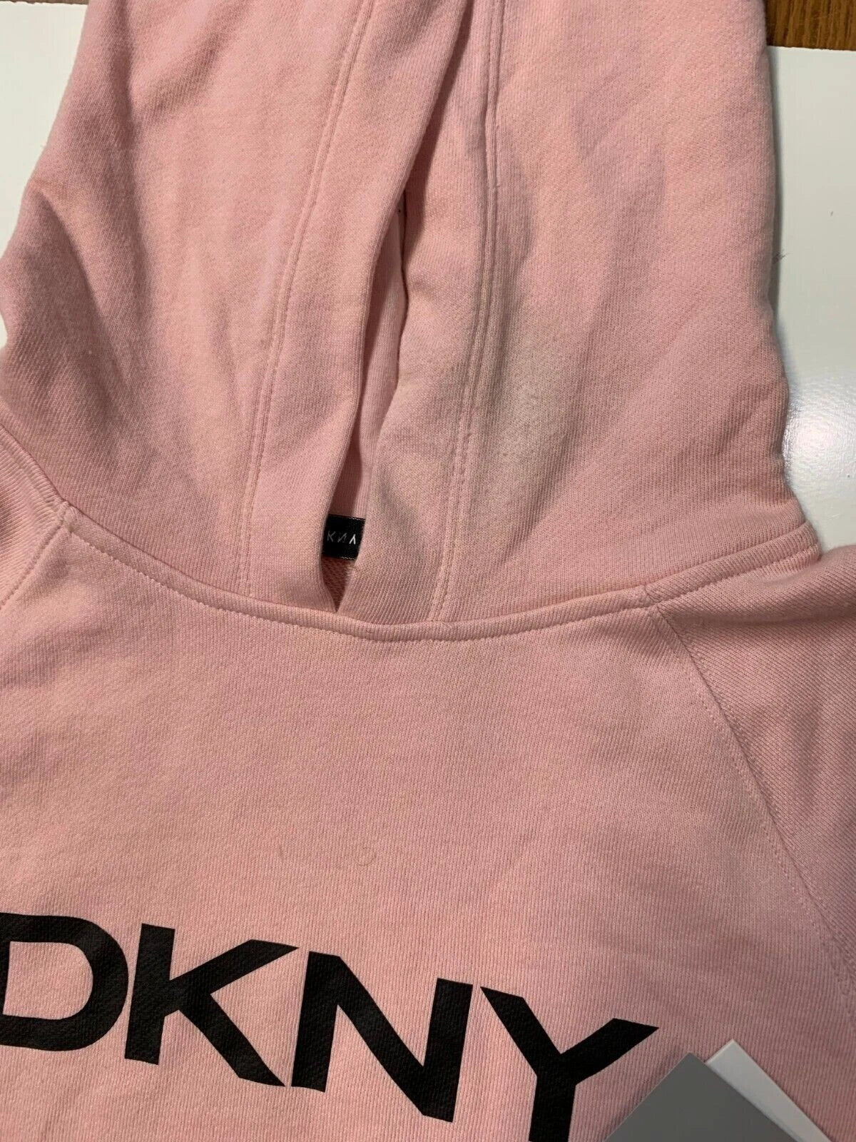 DKNY Womens Long Sleeve Drawstring-Hem Graphic Hoodie, Rosewater, Medium