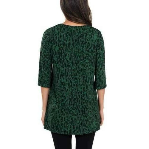 Leota Ladies' Tunic Quarter Sleeve Shirt Top, VINES GREEN, L