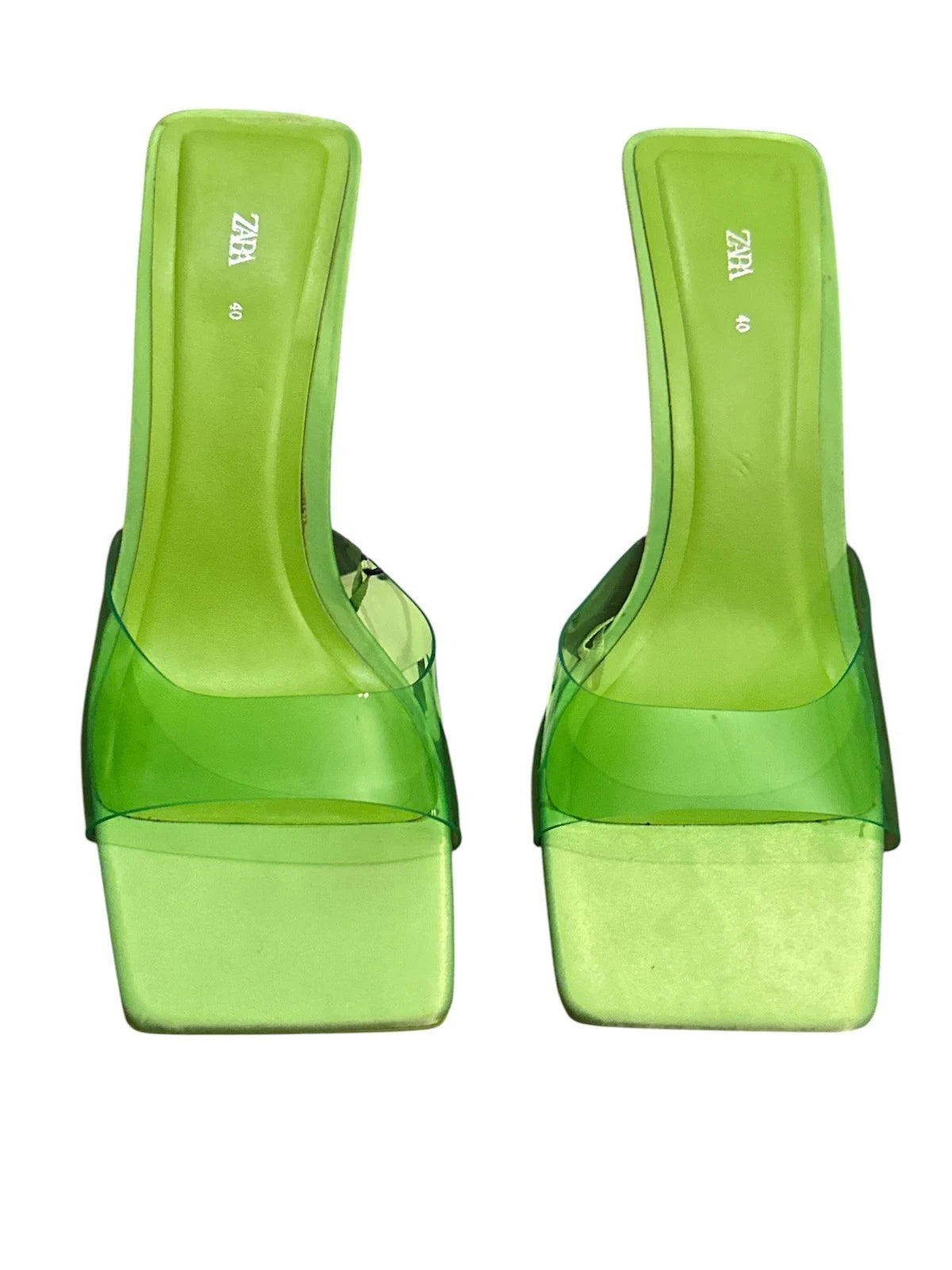 ZARA Women PVC Vinyl Satin Slides Mules Sandals, Lime Green, 40-9