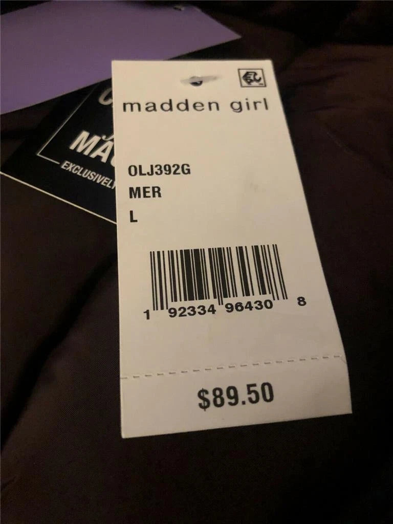 Authentic Madden Girl Juniors Hooded Faux-Fur-Trim Puffer Coat, MERLOT, Sz Large