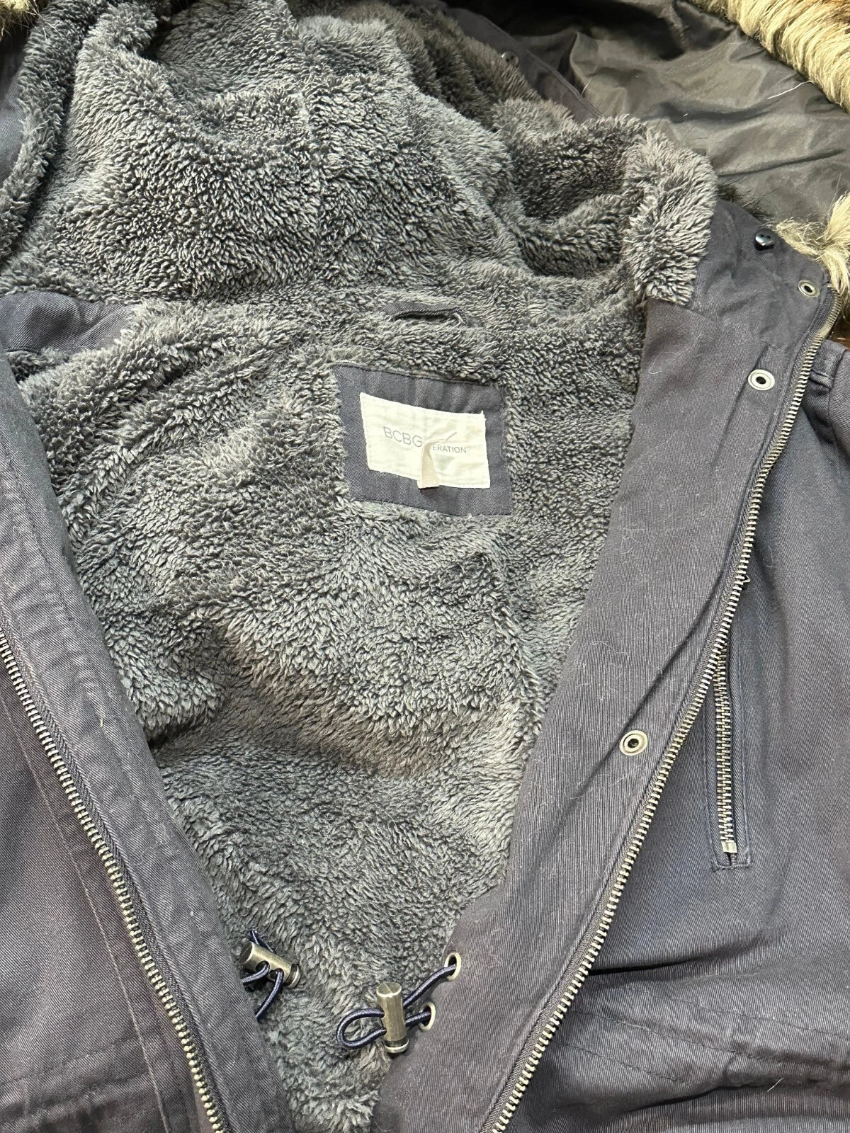 BCBGENERATION Womens Faux Fur Parka Coat, CHARCOAL, M