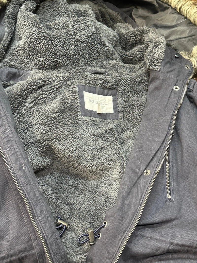 BCBGENERATION Womens Faux Fur Parka Coat, CHARCOAL, M