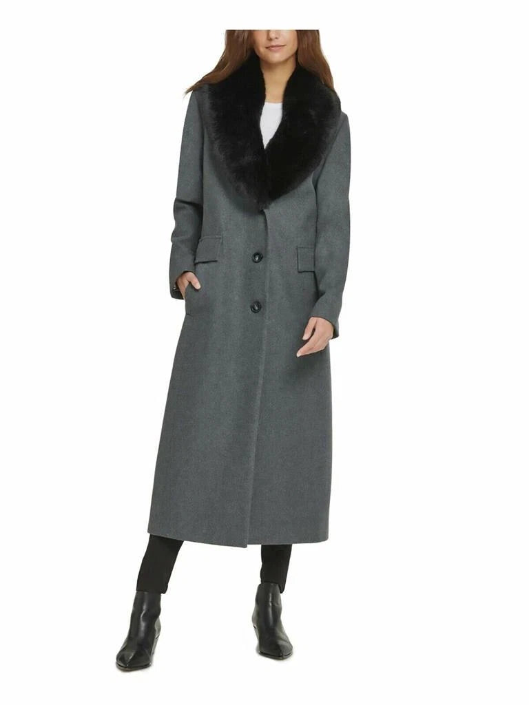 Authentic DKNY Faux-Fur-Colla<wbr/>r Maxi Coat, CHARCOAL, S MSRP: $460