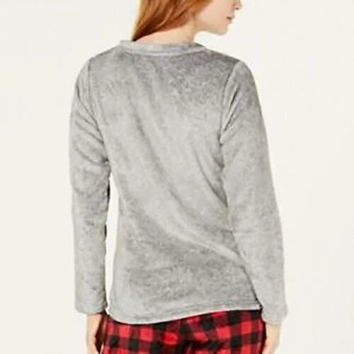 Charter Club Womens 1-Piece Plush Fleece Pajama Top, Buffalo Check Red/Gray, XL