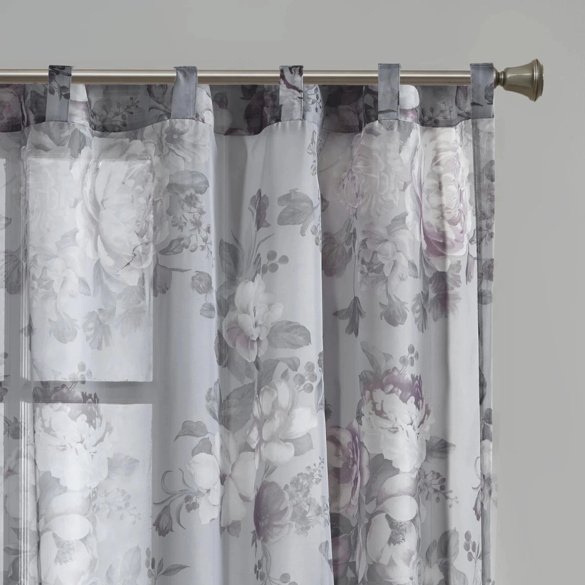 Madison Park Simone Floral Design Sheer Single Window Curtain, 50" x 95", Gray