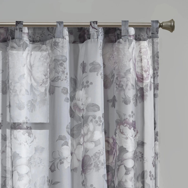 Madison Park Simone Floral Design Sheer Single Window Curtain, 50" x 95", Gray