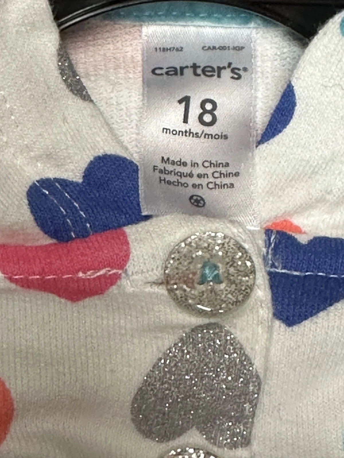 Carter's Henley Hooded Coverall, White Heart Printed, 18m