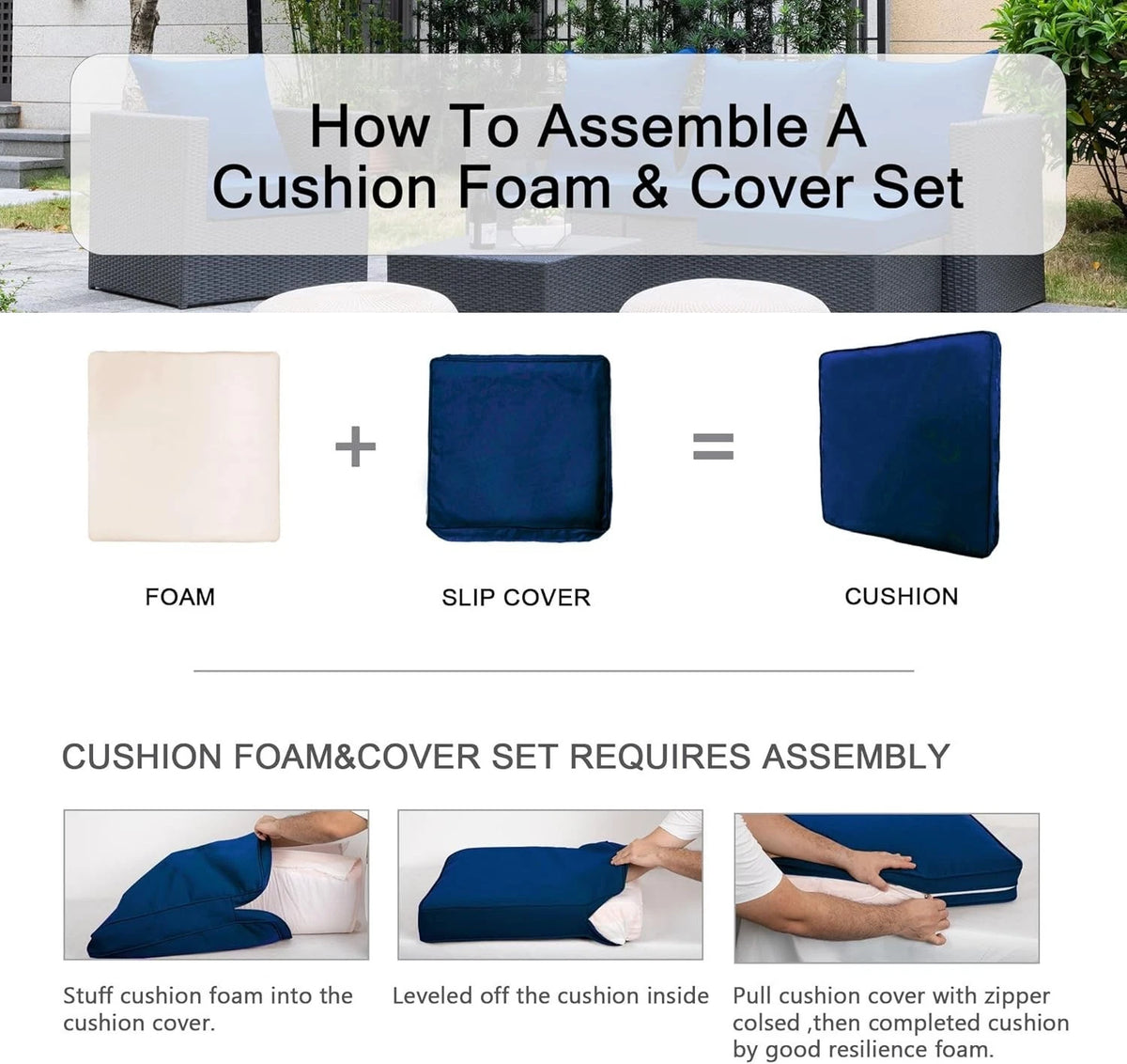 ARTPLAN Outdoor All Weather Chair Cushions Set Deep Seat/Back Outdoor Cushions