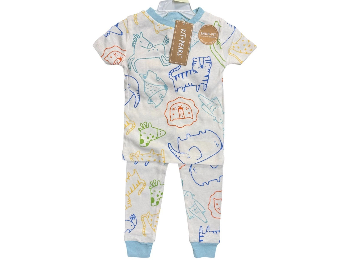 kit + Pearl Kids Snug Fit Comfort Stretch 2 Piece Short Sleeve Pajama Set, 12M