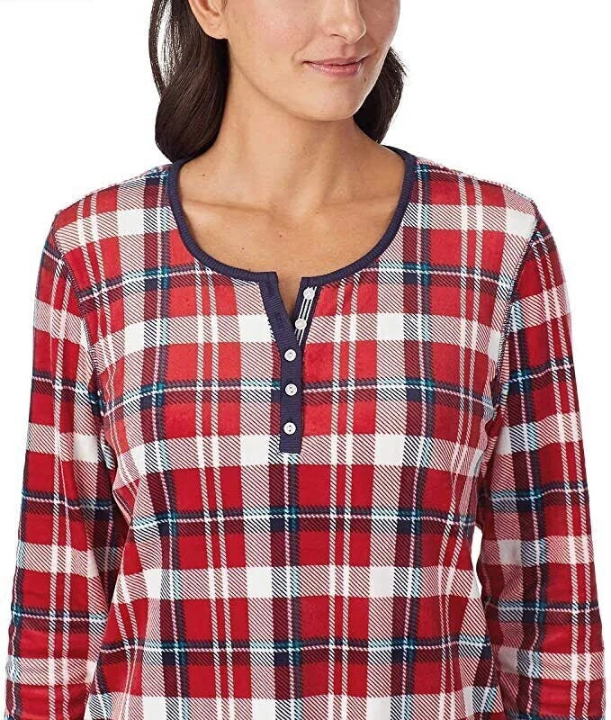 Nautica Womens Fleece Pajama Sleepwear Top (X-Large, Red White Plaid) TOP ONLY