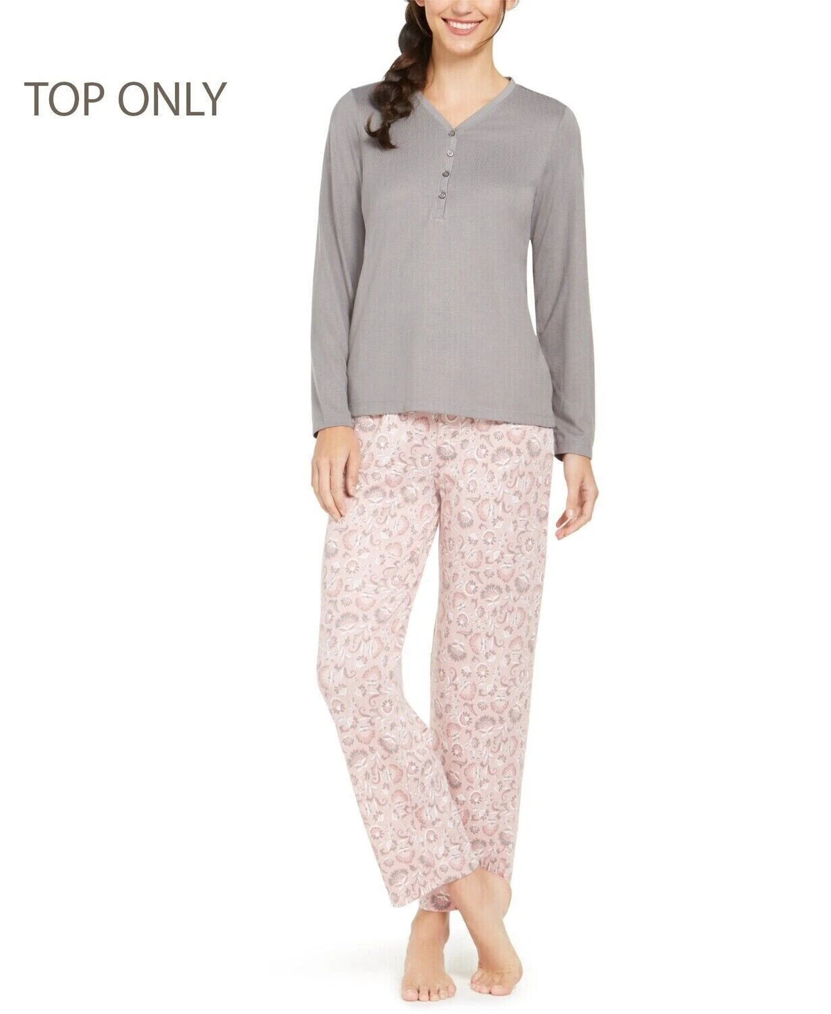 Charter Club Womens Super Soft Knit Henley Pajama Top, Gray, XXL " TOP ONLY"