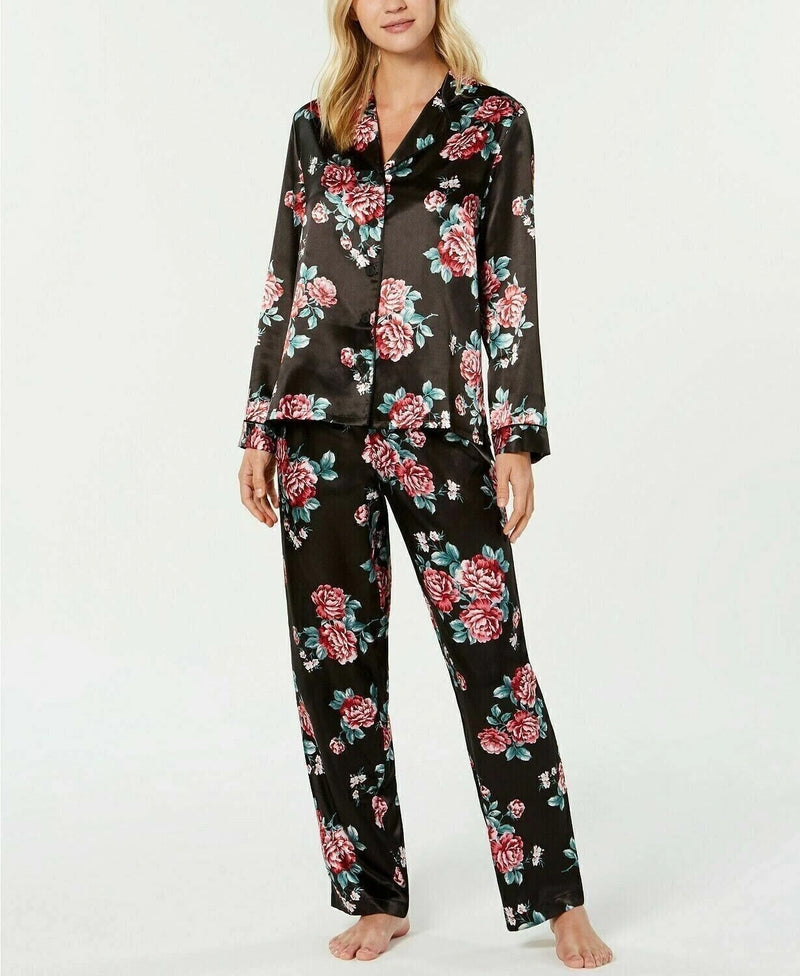 THALIA SODI Intimates Ladies Notched Collar Floral Pajama Top, BLACK, XL