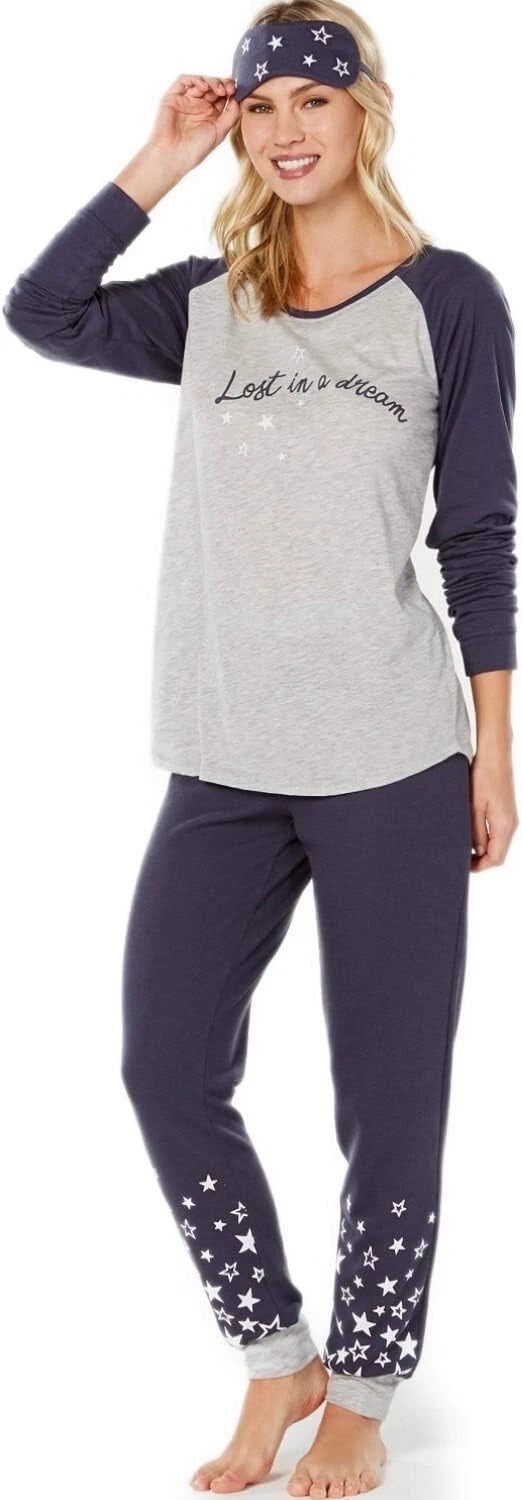 Jenni Jennifer Moore Lost in a Dream Pajama Top &amp; Eyemask Set, Grey/Navy, XXL