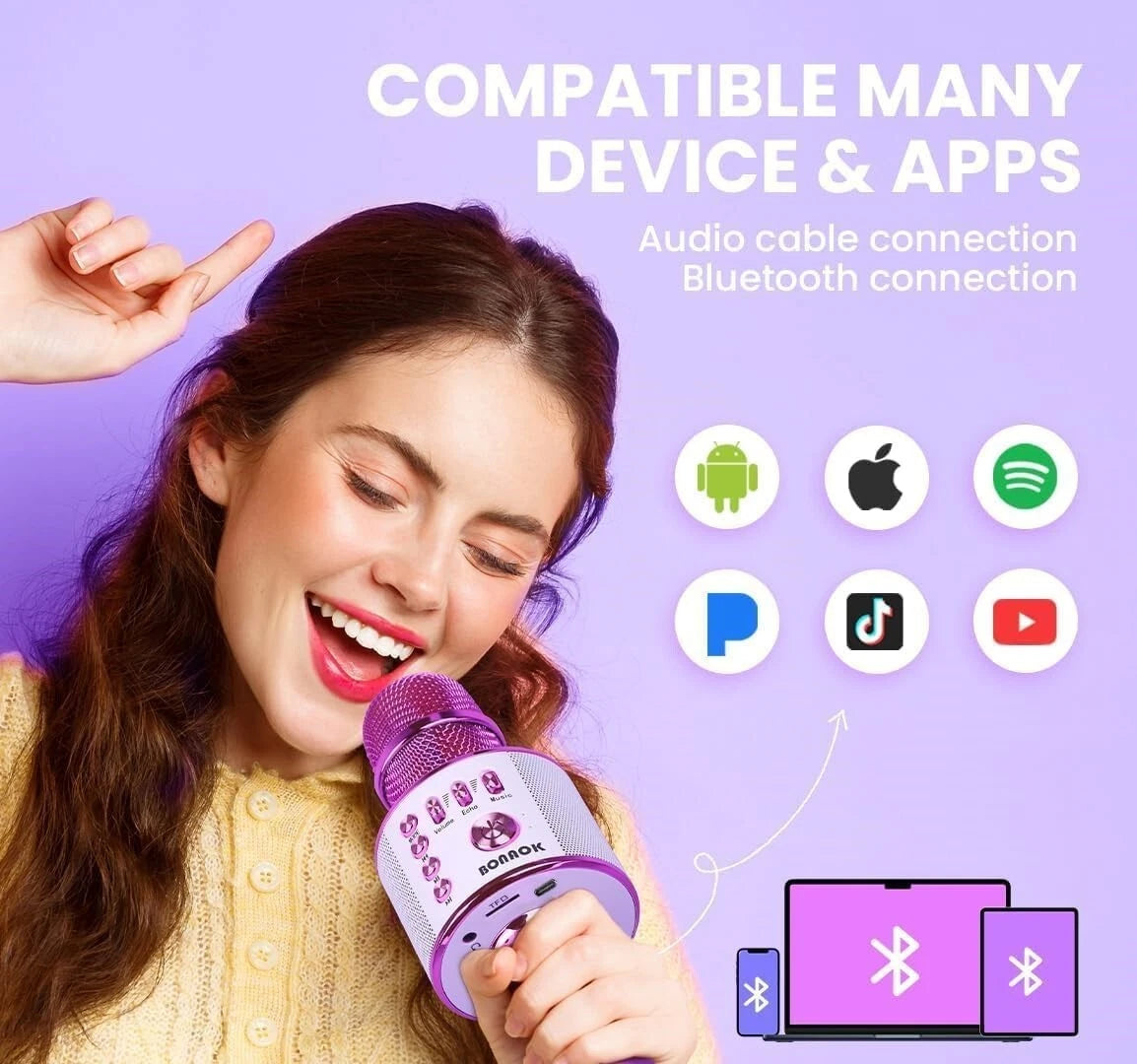 Bonaok 3-In-1 Portable Handheld Wireless Bluetooth Karaoke Microphone / Speaker