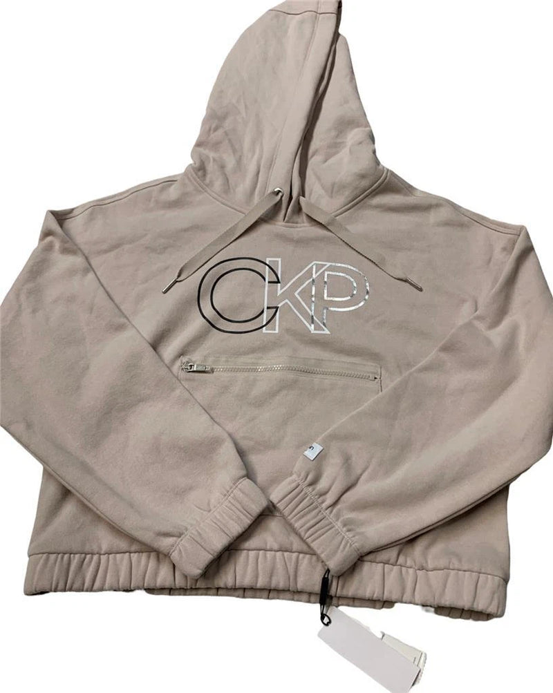 Calvin Klein Performance Women's Long Sleeve CKP Front Logo Crop Hoodie-Medium