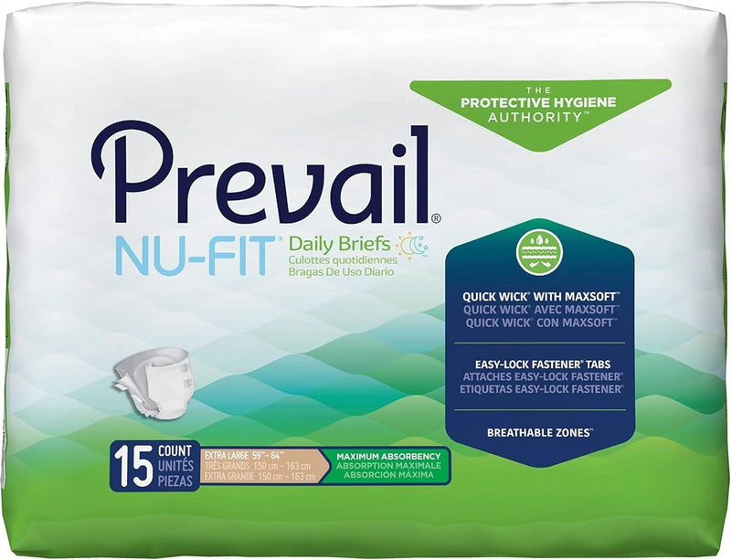 Prevail Nu-Fit Incontinence Briefs Unisex Disposable Adult Diapers XL 45CT 3Pack