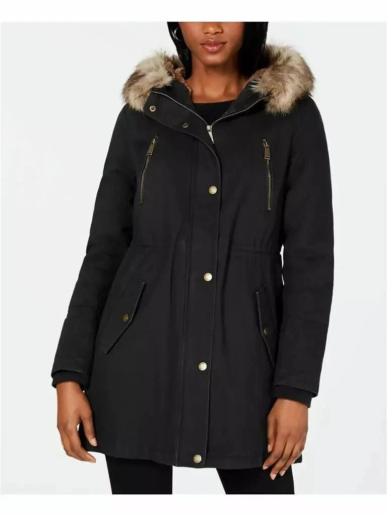 BCBGENERATION Womens Faux Fur Parka Coat, CHARCOAL, M