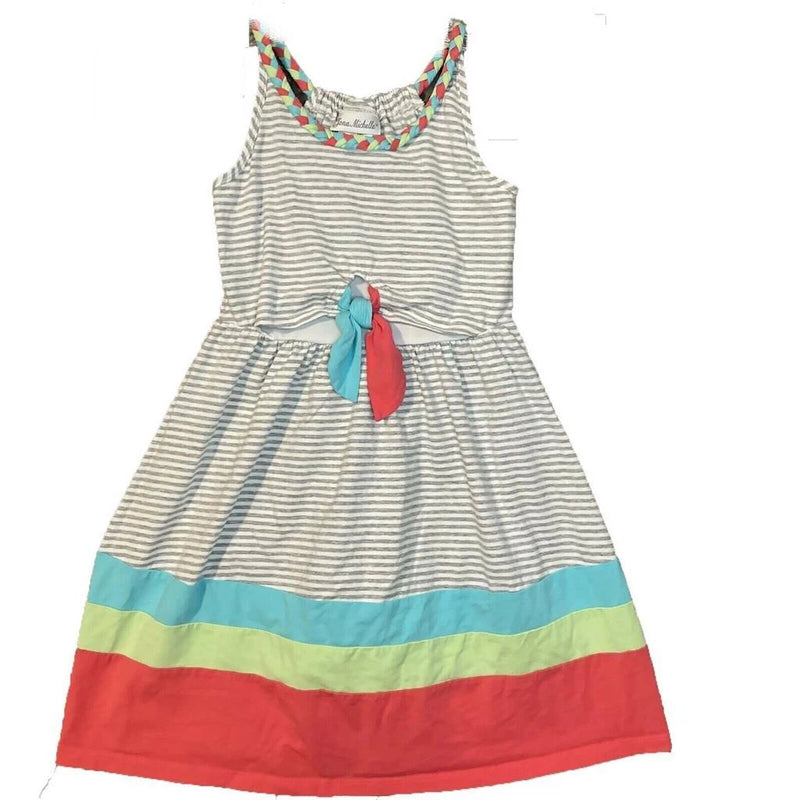 Jona Michelle Girls Sleeveless Bow Tie Striped Sundress, Multi Color, 5
