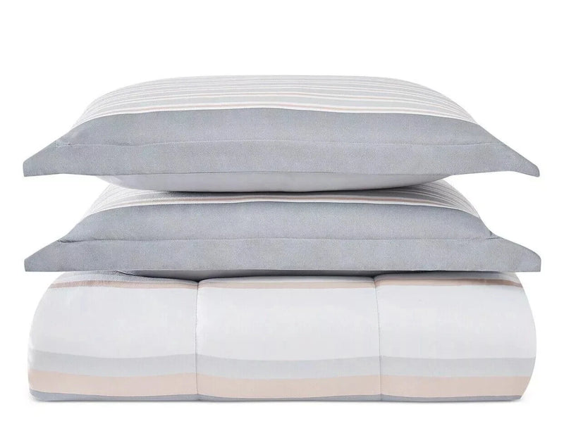Pem America Grace Gray Stripe Reversible 3-Piece Comforter Sham Set , Full/Queen