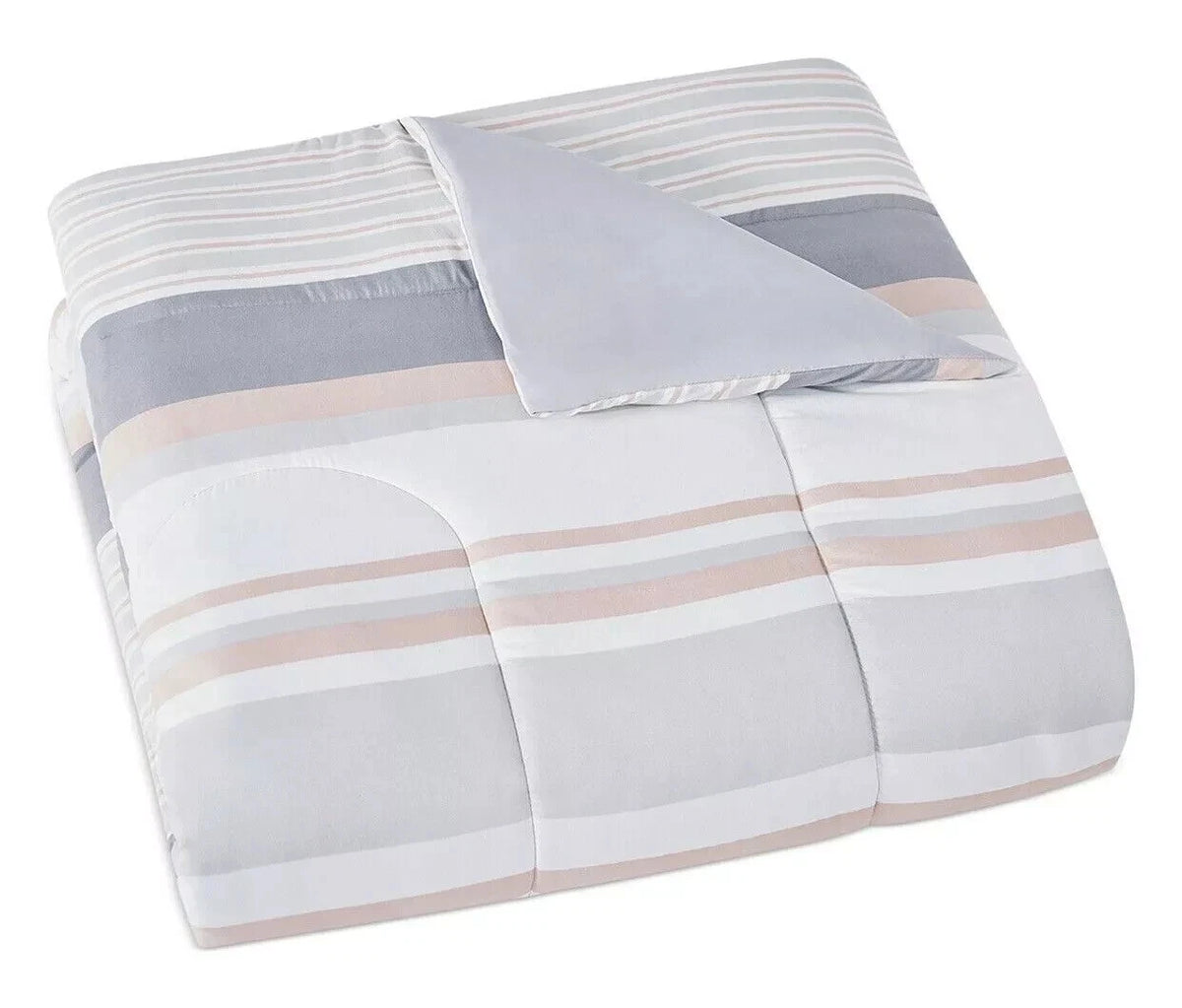 Pem America Grace Gray Stripe Reversible 3-Piece Comforter Sham Set , Full/Queen