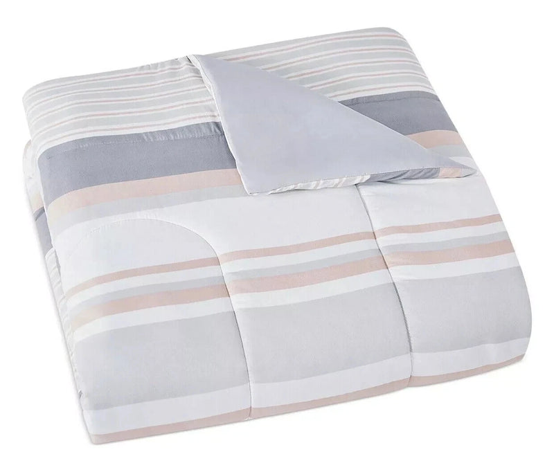 Pem America Grace Gray Stripe Reversible 3-Piece Comforter Sham Set , Full/Queen
