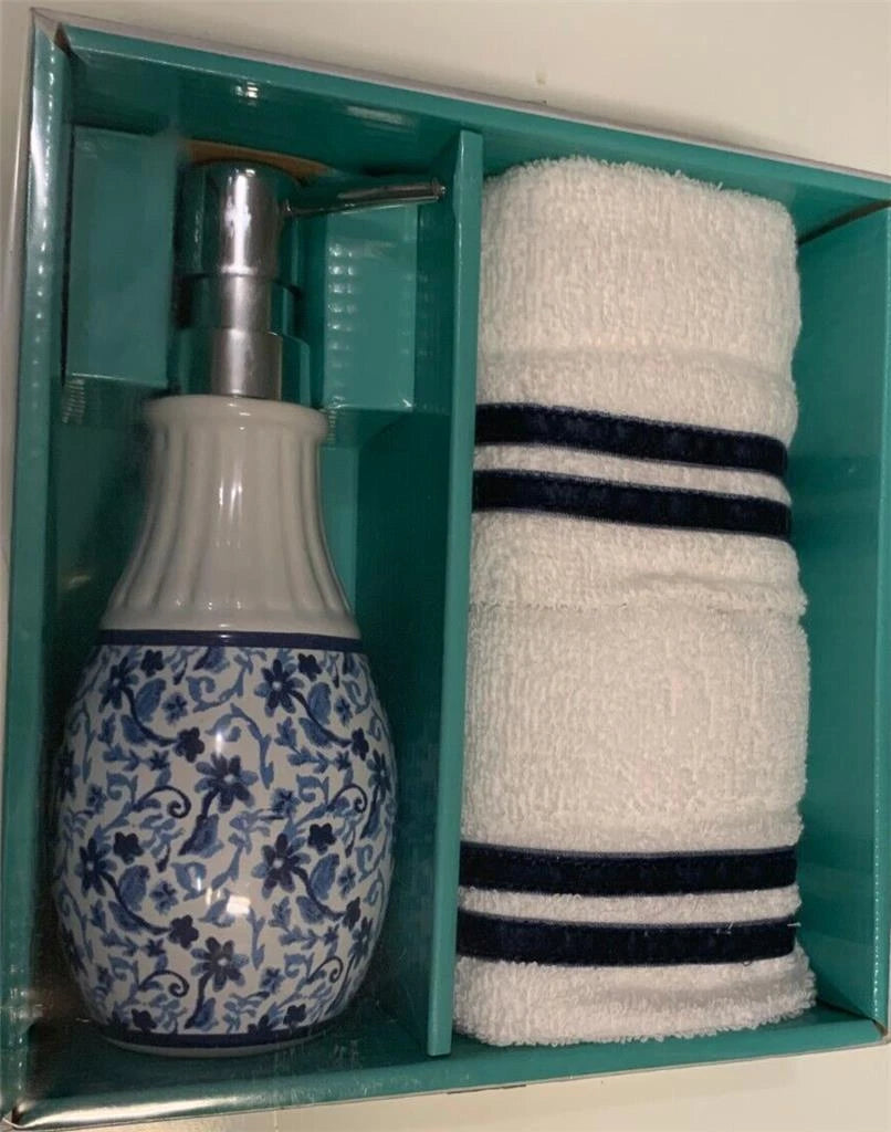 Azalea &amp; Co 3 PC Bathroom Counter Set- White Floral Blue