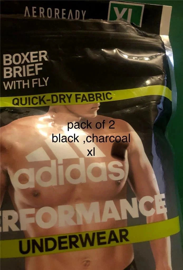 adidas Men's 2 Pack Performance Quick Dry Boxer Brief Underwear, BLACK-GREY, XL