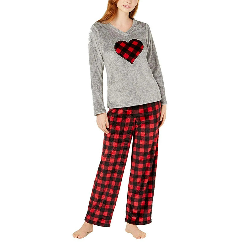 Charter Club Womens 1-Piece Plush Fleece Pajama Top, Buffalo Check Red/Gray, XL