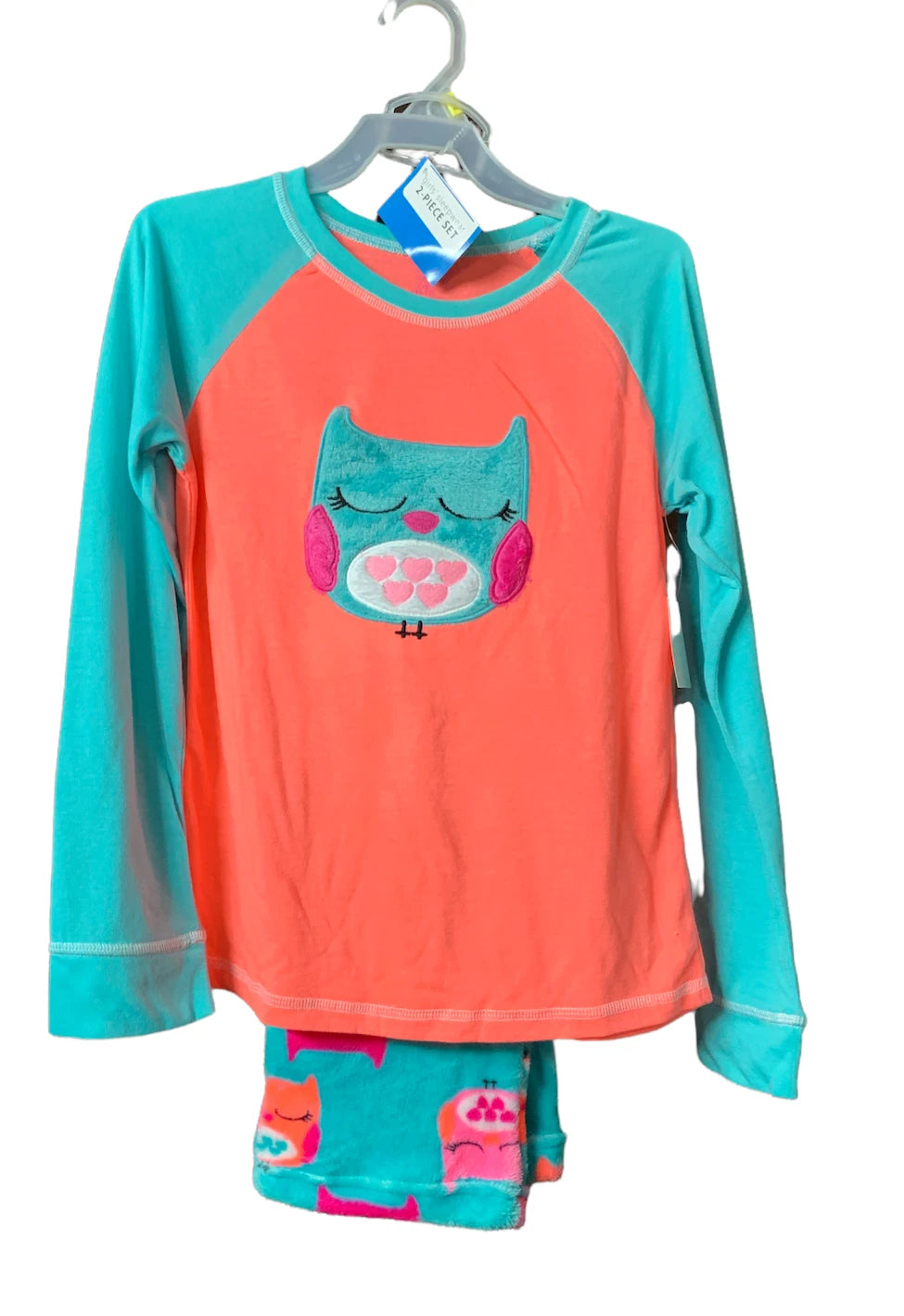 Secret Treasures Girl's 2 Piece Long Sleeve Pajama Set, Coral-Blue, L 10/12