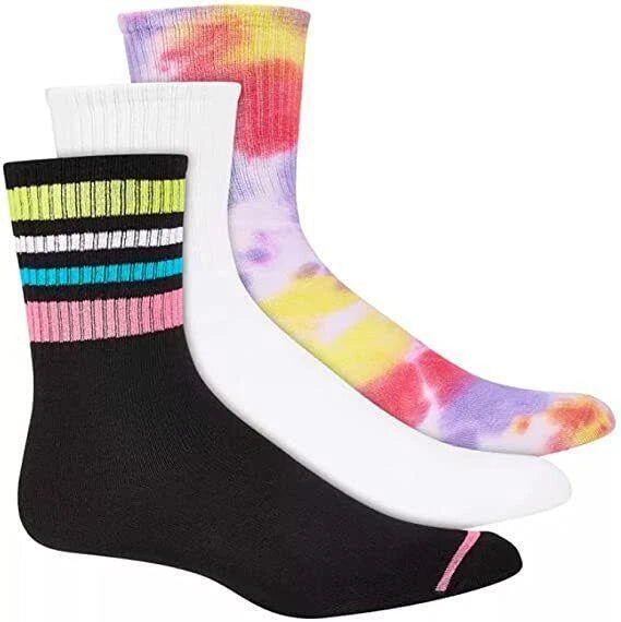 Jenni Women's 3 Pack Assorted Crew Socks, Shoe Size 5-9 Sock Size 9-11