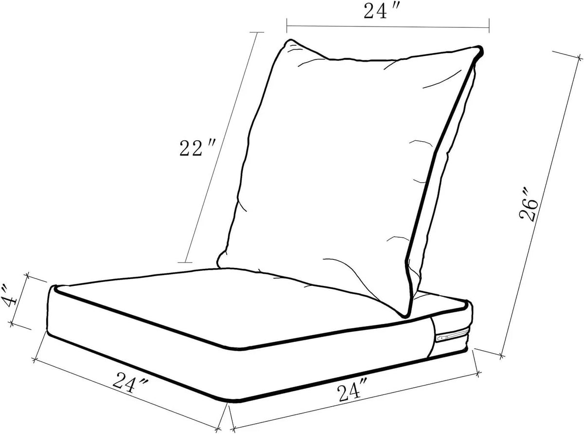 ARTPLAN Outdoor All Weather Chair Cushions Set Deep Seat/Back Outdoor Cushions
