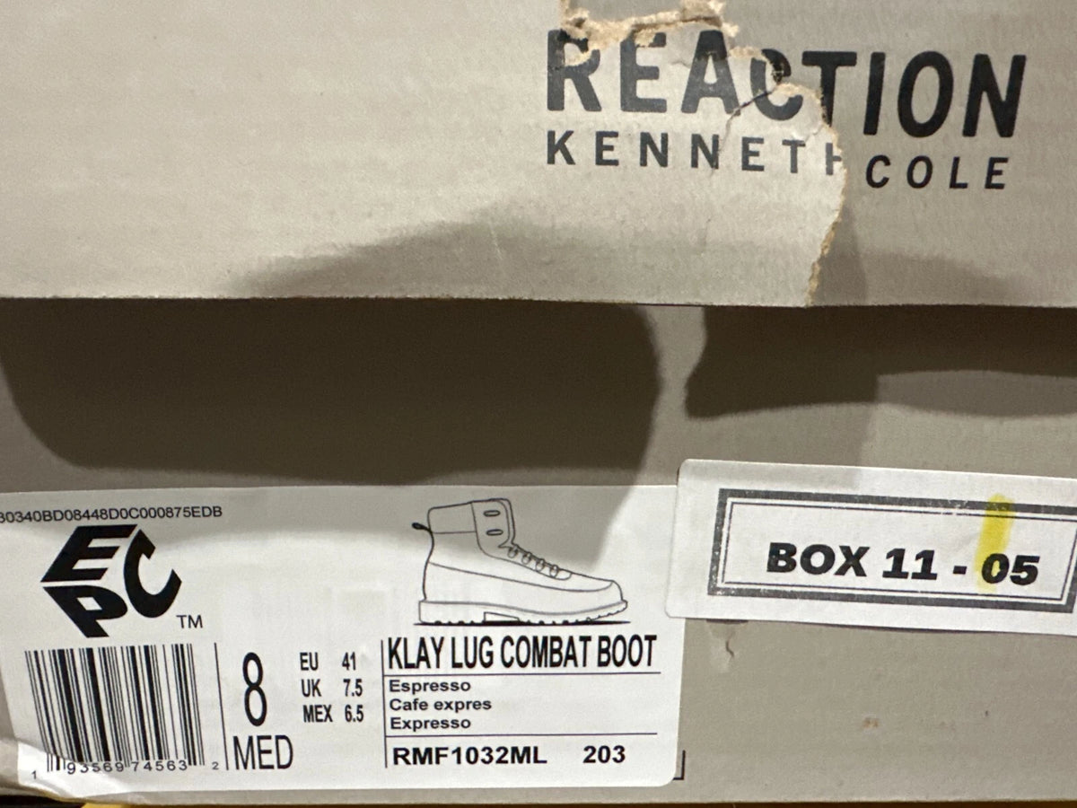 Kenneth Cole REACTION Men's Klay Lug Combat Boot -Espresso - Size 8 M