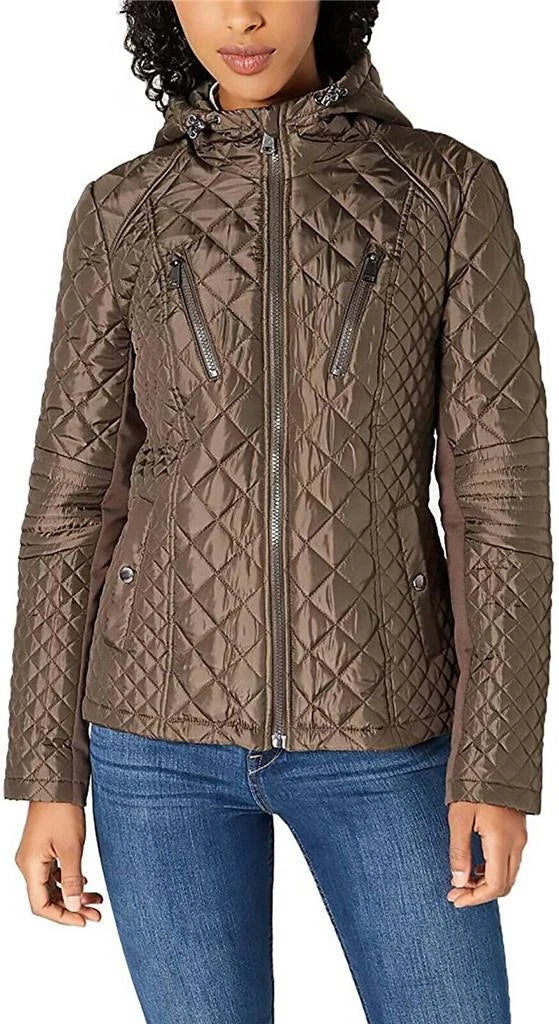 Sebby Women's Junior Hooded Quilted Water Resistant Coat Jacket, Small , Olive