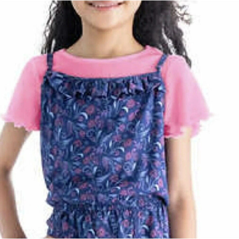 Blush by Us Angels Girl 2 Piece Romper T-Shirt Set, NAVY - PINK, XS 5/6